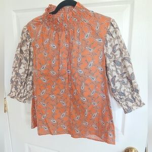 Ces Femme Paisley Print Puff Sleeve Fall Prairie Feminine Cottage Size Medium
